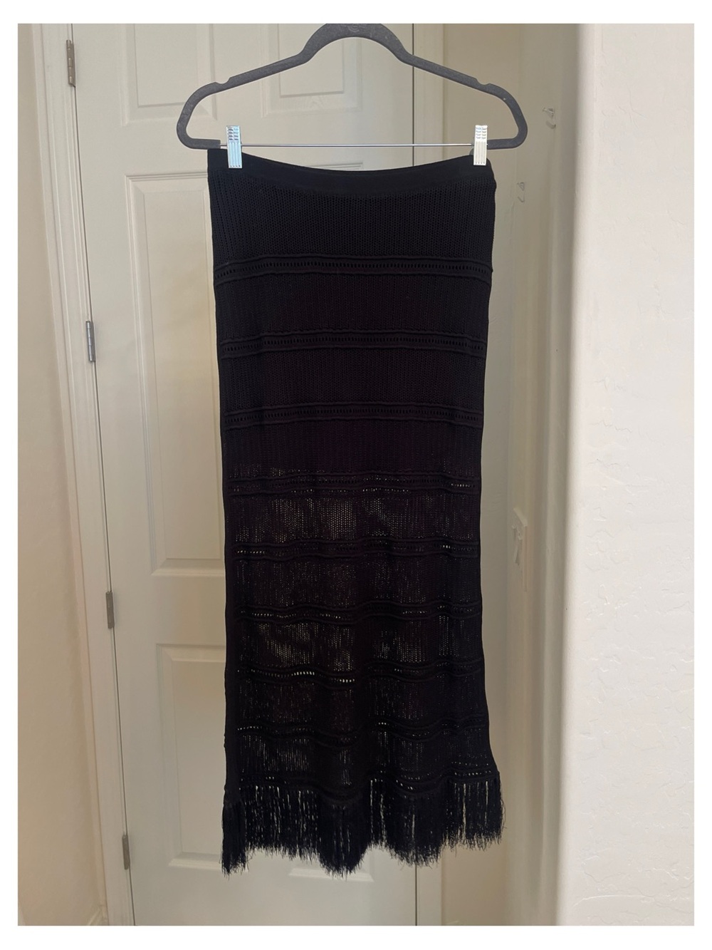 Z Supply Black Knit Fringe Maxi Skirt